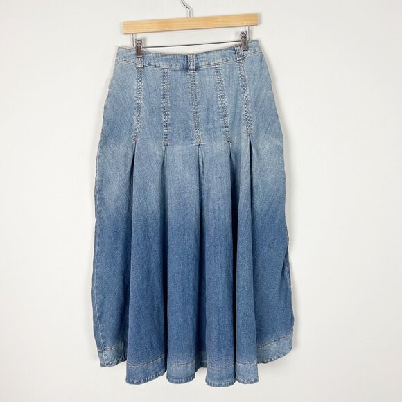 Y2K Soft Surroundings Denim Pleated Midi Skirt Country Western Size Small Women' - Picture 3 of 4